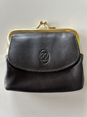 Vintage Leather Kiss-Lock Coin Purse - Black , Buxton